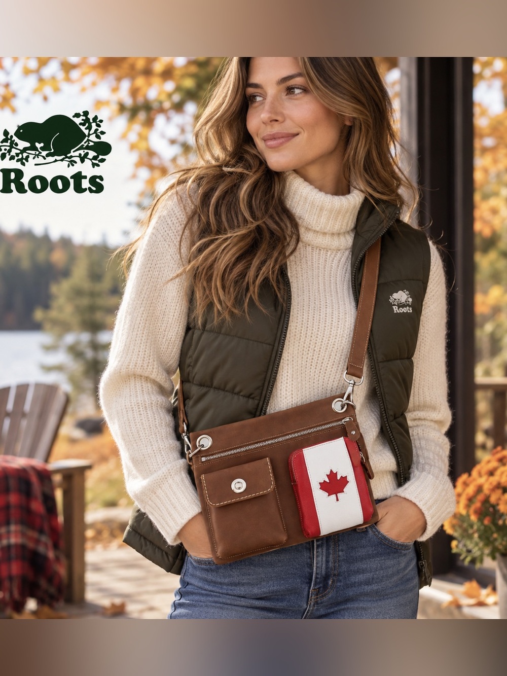 Roots Vintage Brown Leather Canada Crossbody Bag Limited Edition